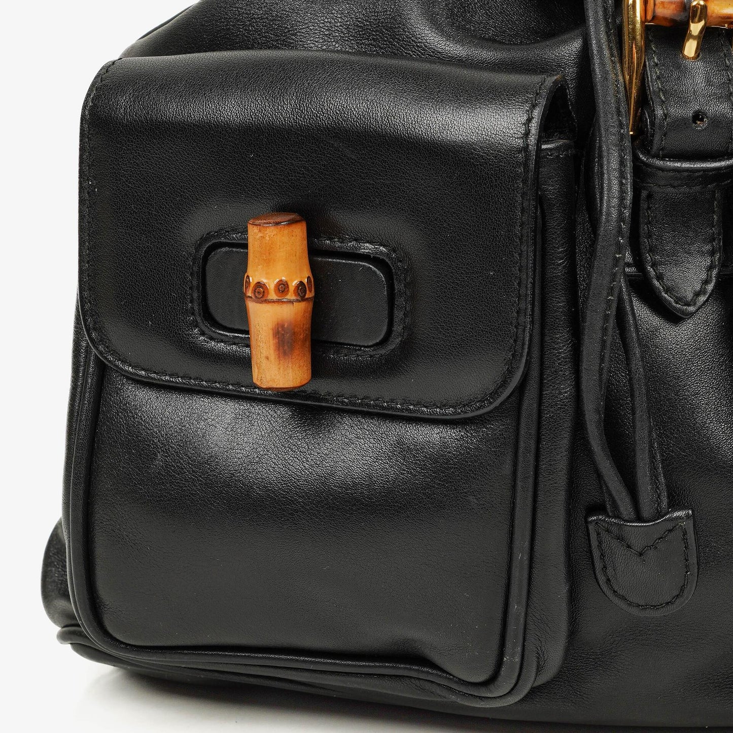 Gucci Vintage Black Leather Bamboo Backpack