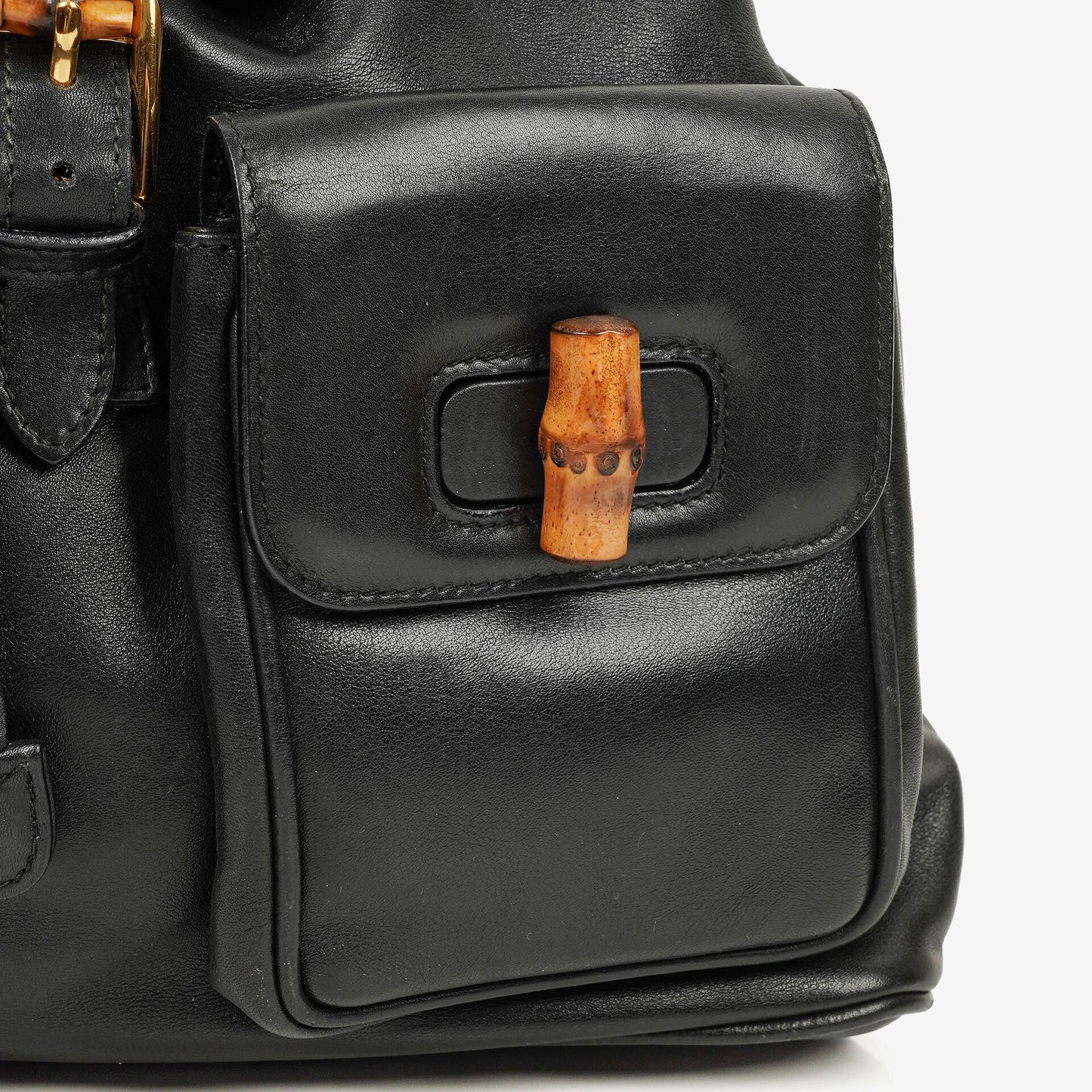 Gucci Vintage Black Leather Bamboo Backpack