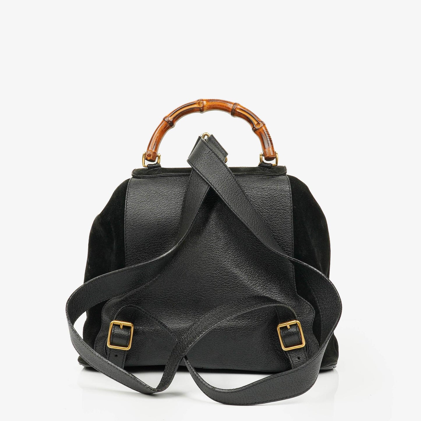 Gucci Vintage Black Suede and Bamboo Backpack