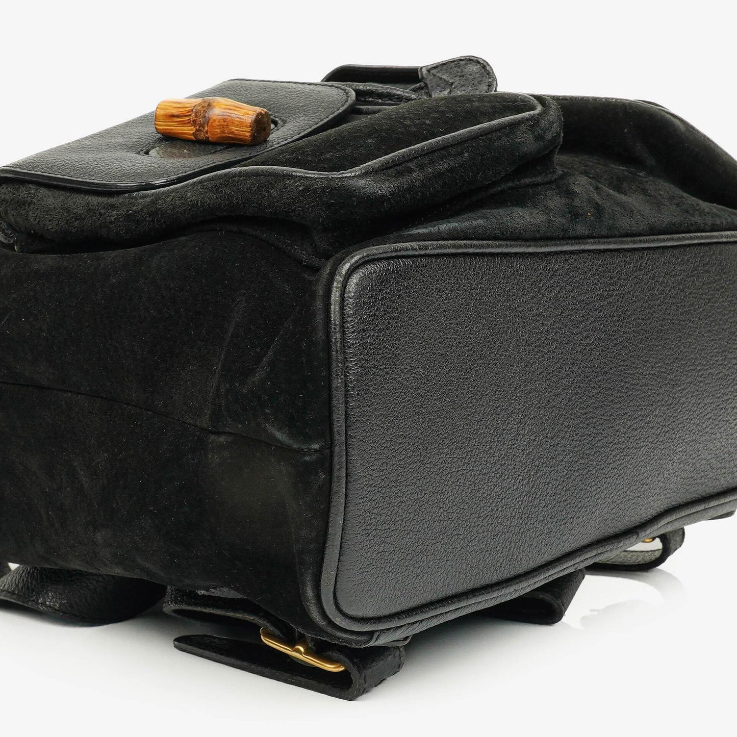 Gucci Vintage Black Suede and Bamboo Backpack
