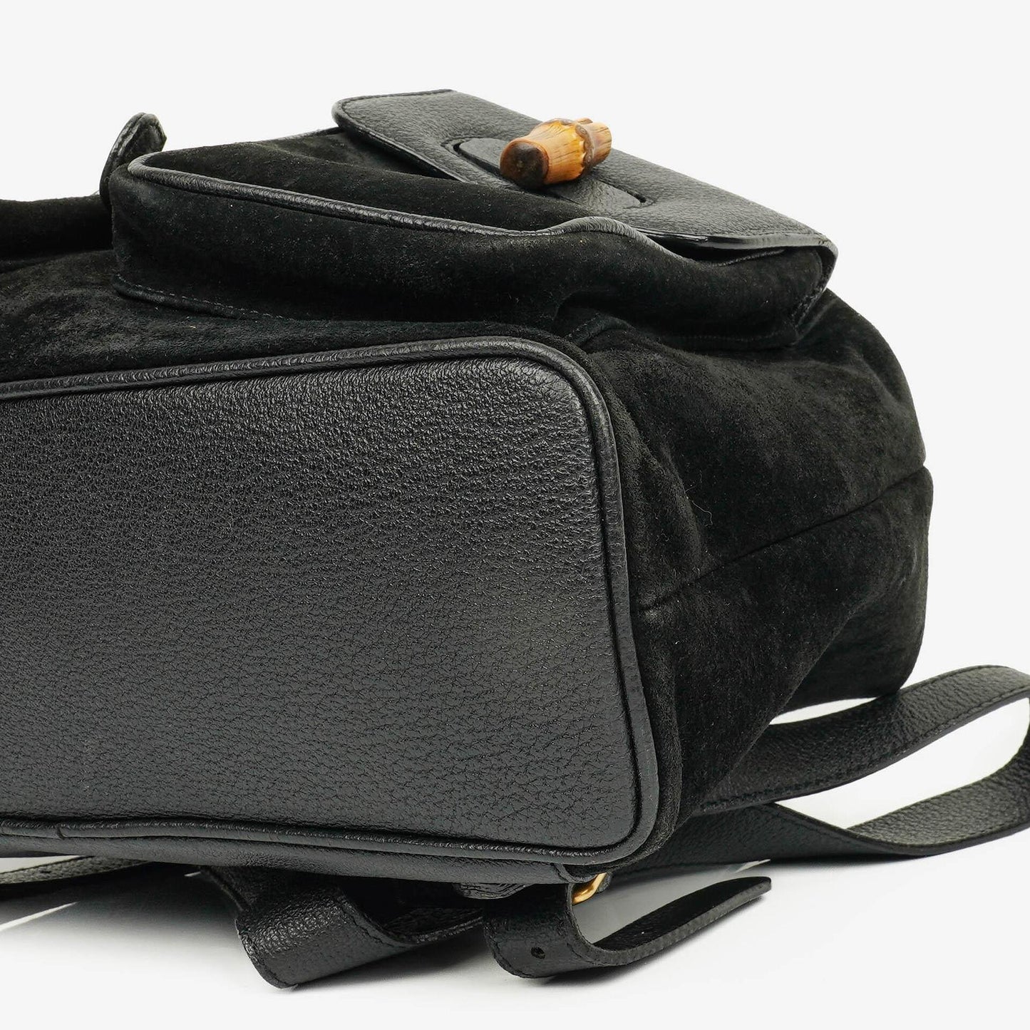 Gucci Vintage Black Suede and Bamboo Backpack