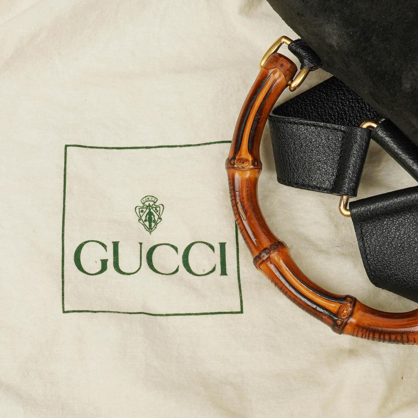Gucci Vintage Black Suede and Bamboo Backpack