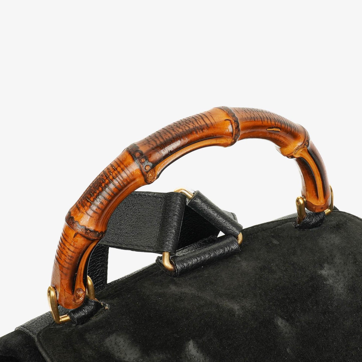 Gucci Vintage Black Suede and Bamboo Backpack