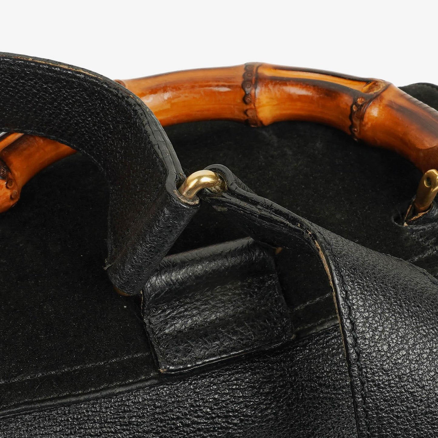 Gucci Vintage Black Suede and Bamboo Backpack