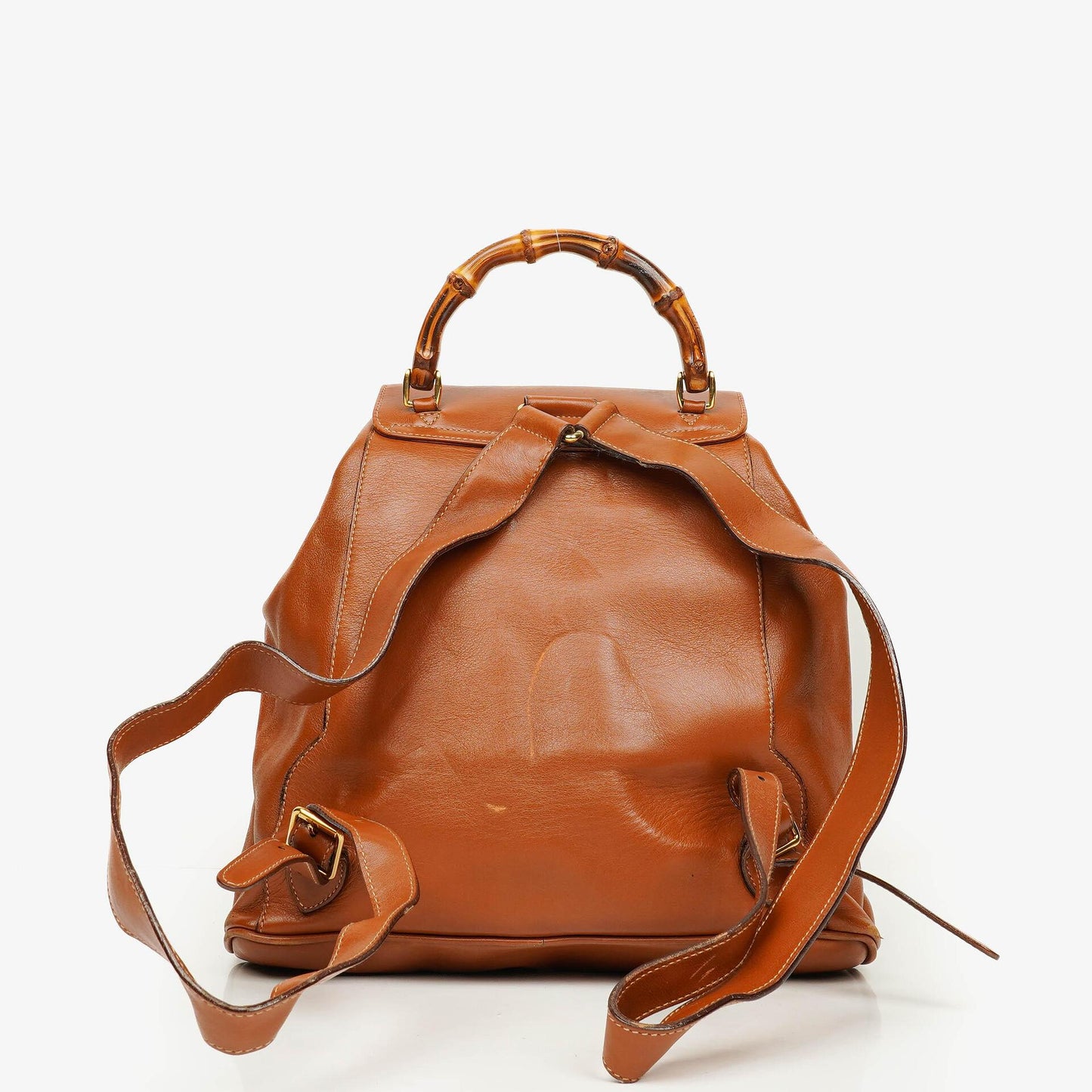 Gucci Vintage Brown Leather Bamboo Backpack