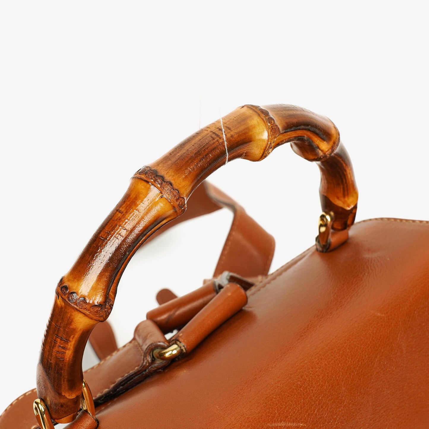 Gucci Vintage Brown Leather Bamboo Backpack