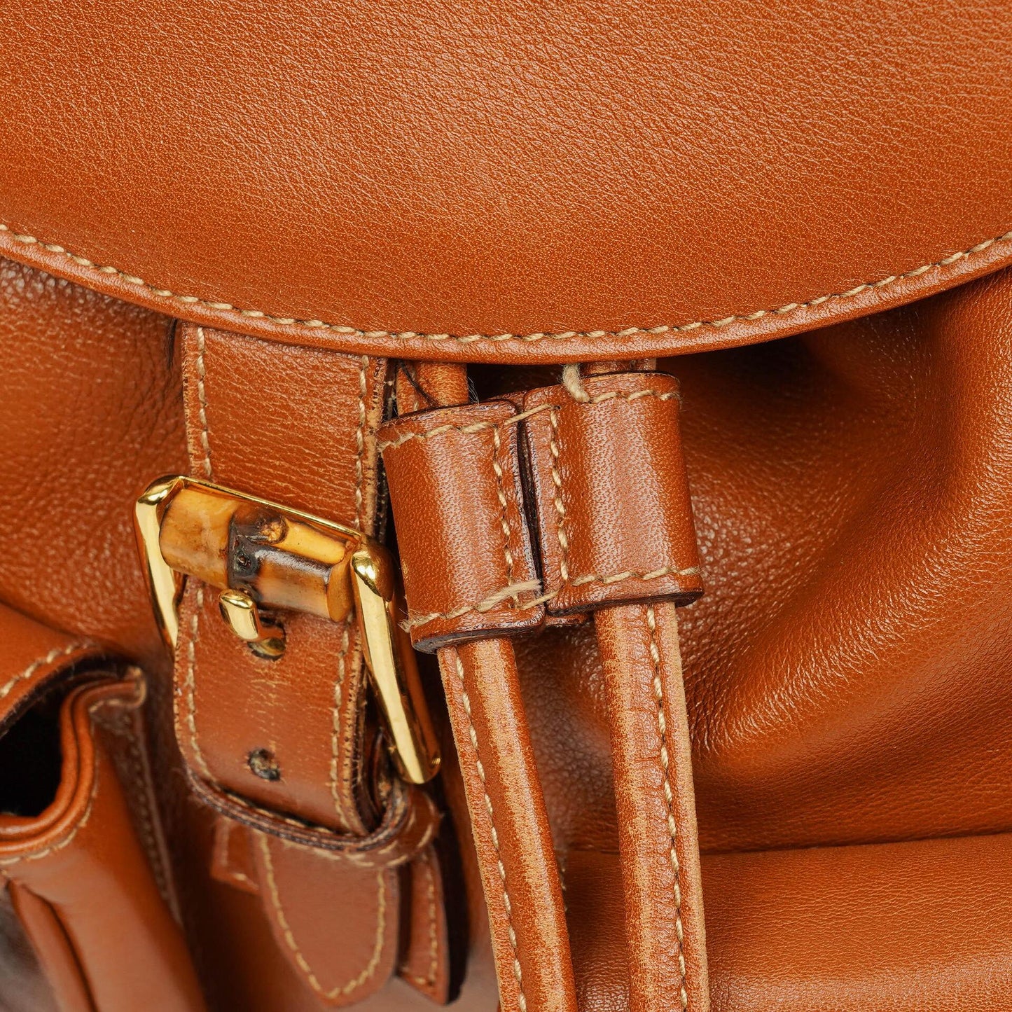 Gucci Vintage Brown Leather Bamboo Backpack