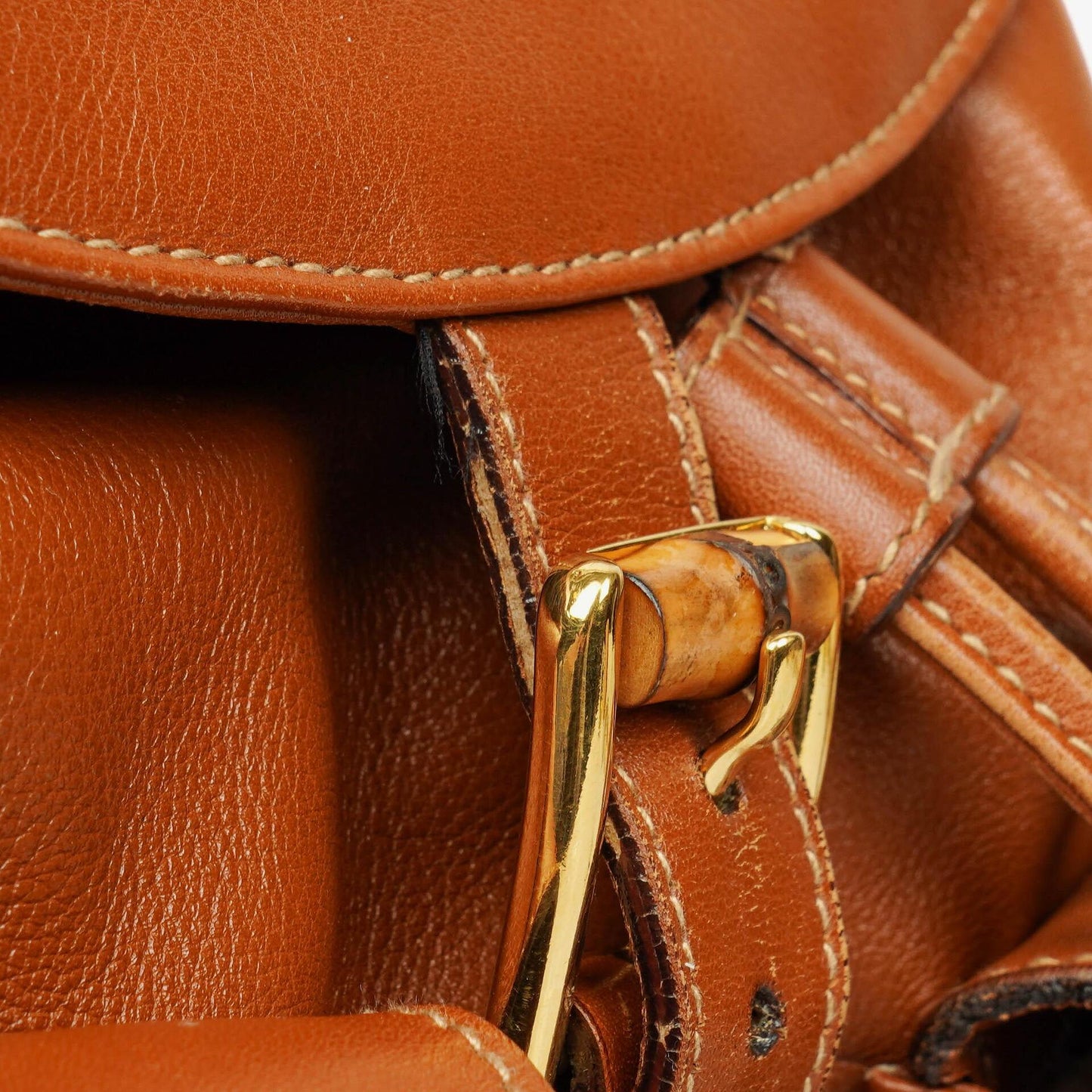 Gucci Vintage Brown Leather Bamboo Backpack
