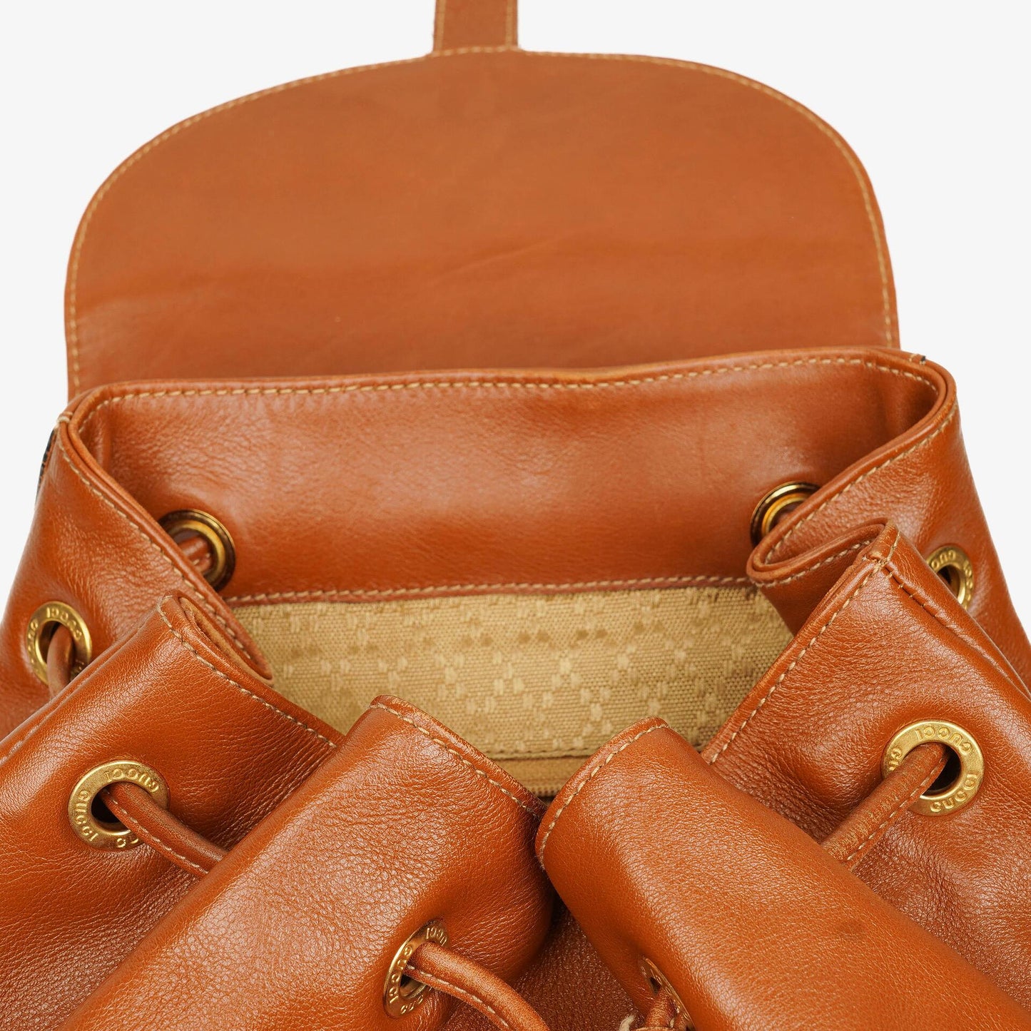 Gucci Vintage Brown Leather Bamboo Backpack