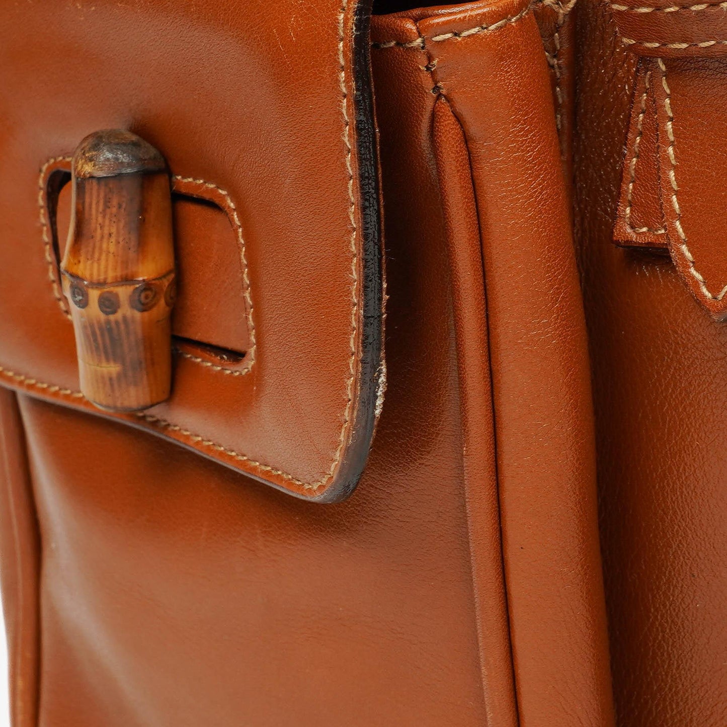 Gucci Vintage Brown Leather Bamboo Backpack