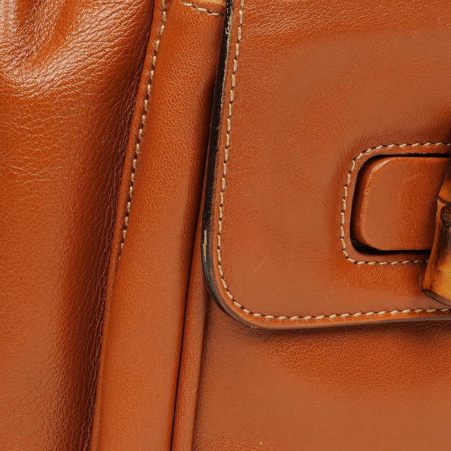 Gucci Vintage Brown Leather Bamboo Backpack