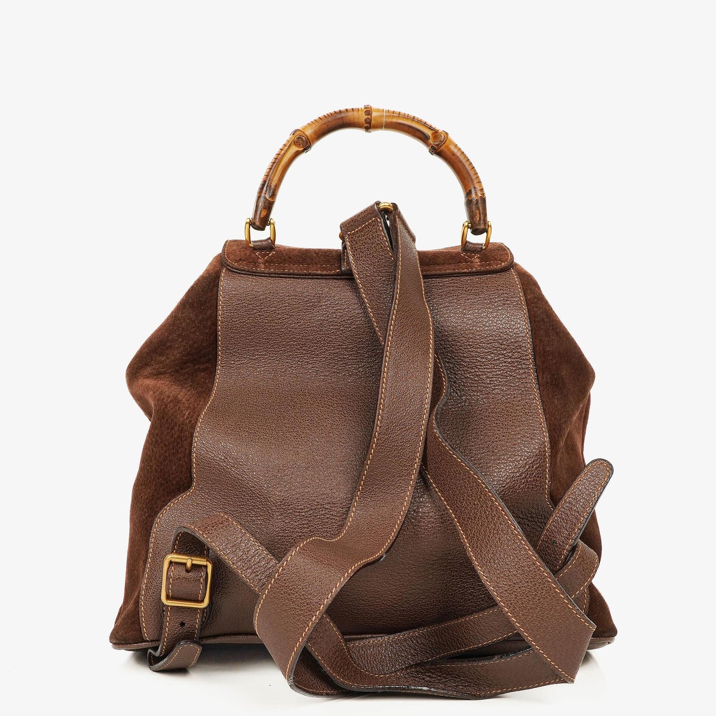 Gucci Vintage Brown Suede Leather Bamboo Backpack