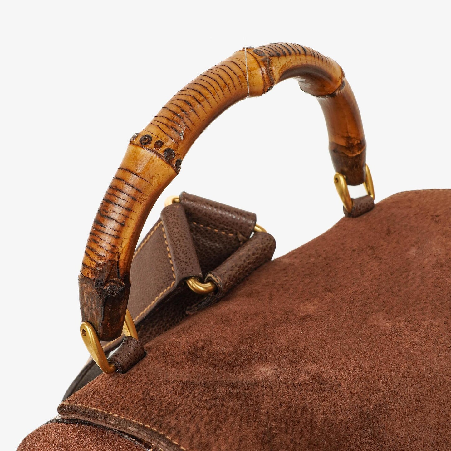Gucci Vintage Brown Suede Leather Bamboo Backpack