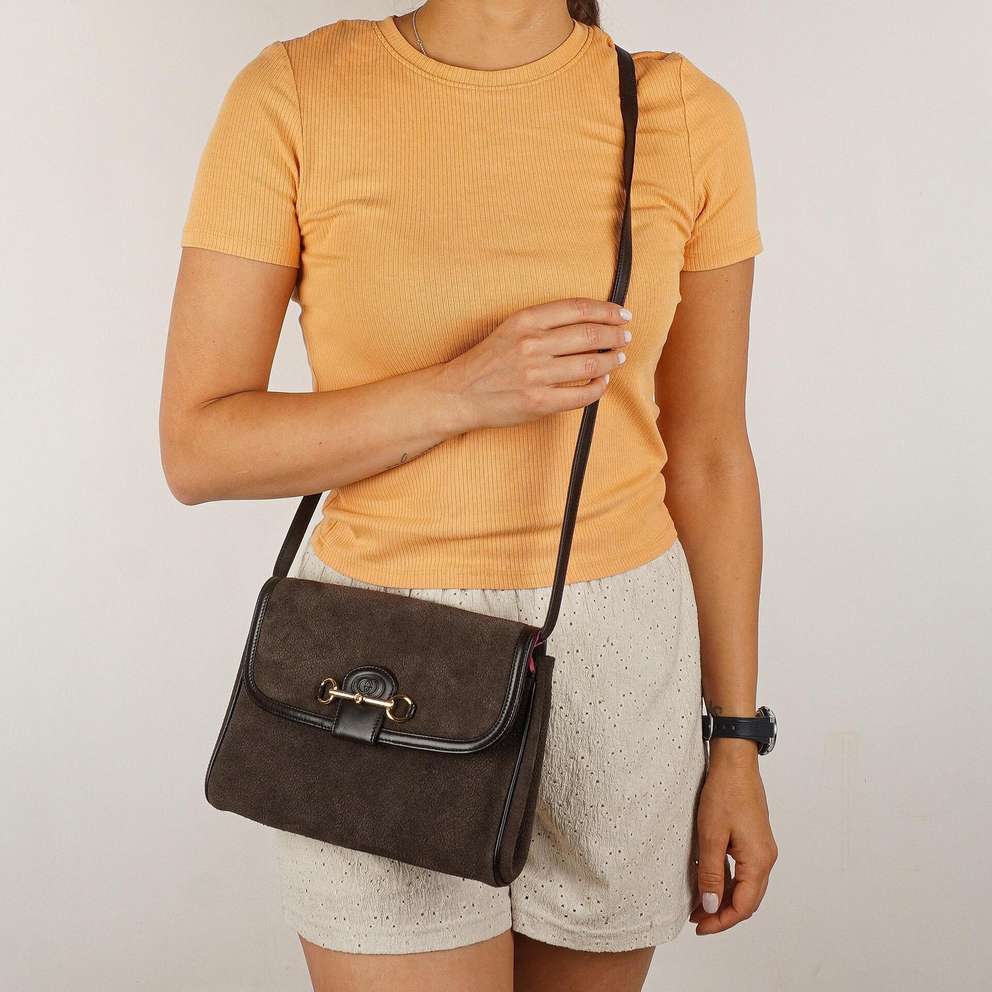 Gucci Vintage Horsebit 1955 Brown Suede Leather Bag