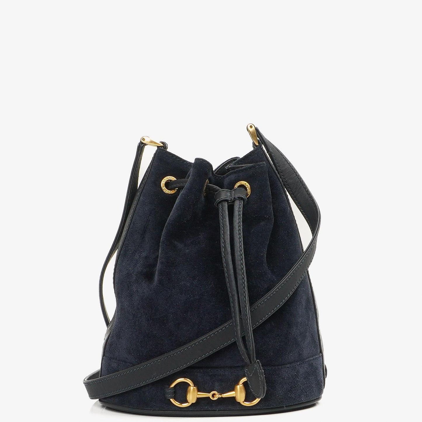 Gucci Vintage Horsebit Navy Suede And Leather Drawstring Bucket Bag