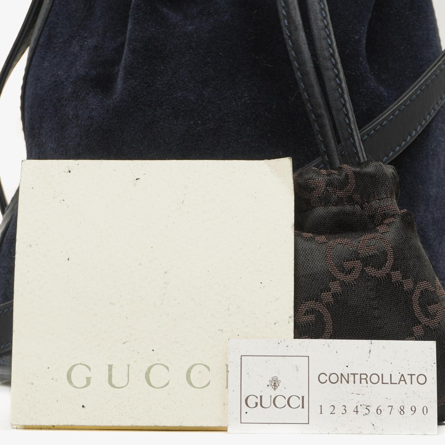 Gucci Vintage Horsebit Navy Suede And Leather Drawstring Bucket Bag