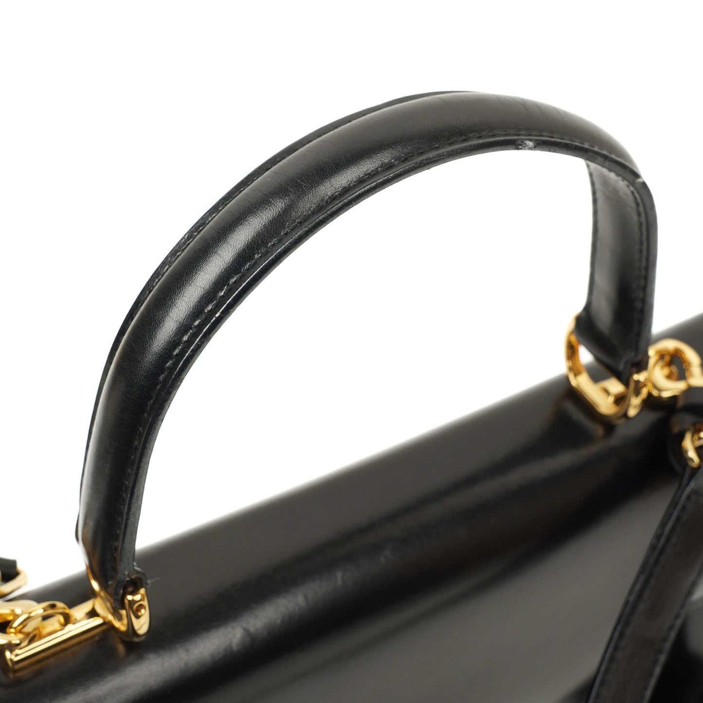 Gucci Vintage Kelly Lady Lock Convertible Top Handle Black Leather Shoulder Bag
