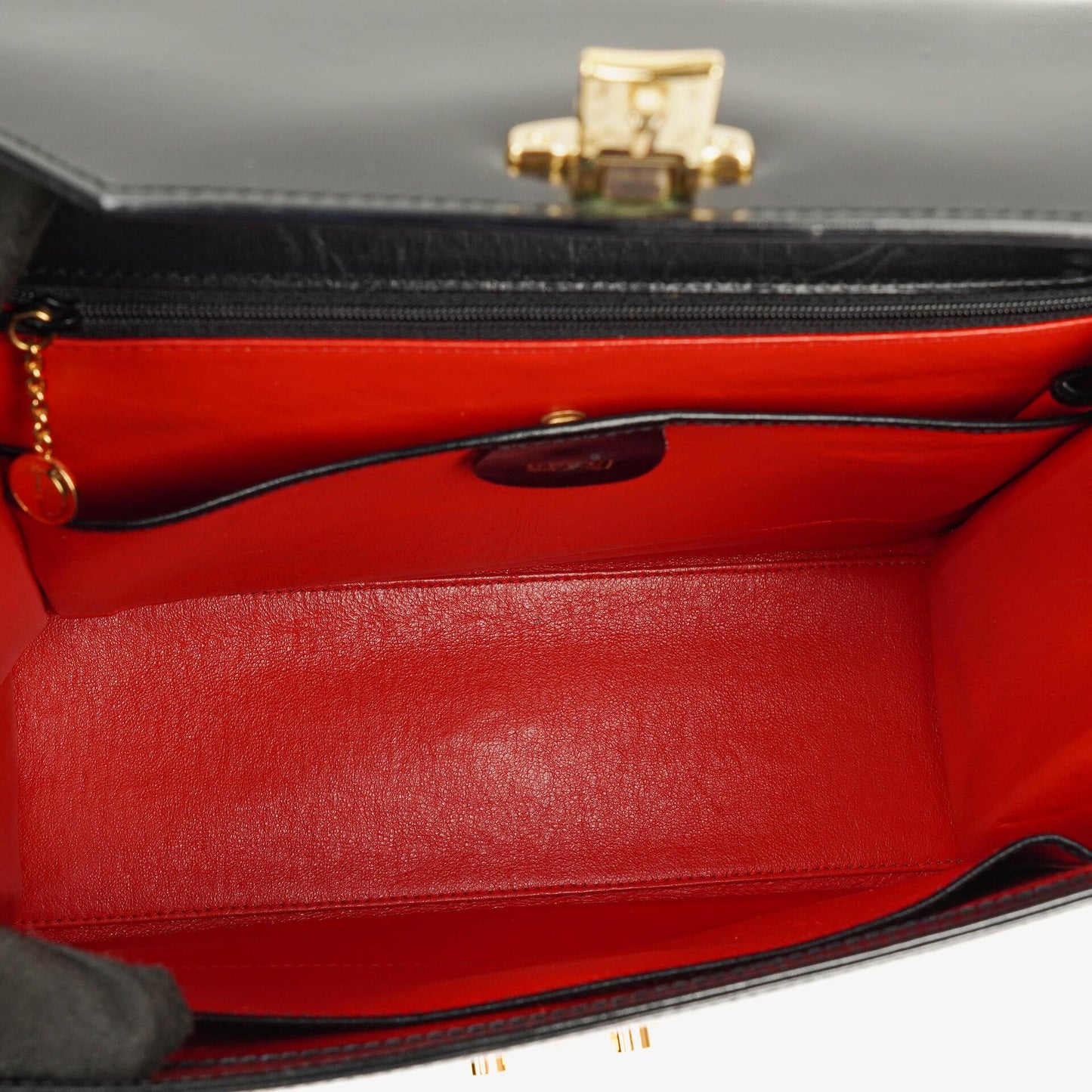 Gucci Vintage Kelly Lady Lock Convertible Top Handle Black Leather Shoulder Bag
