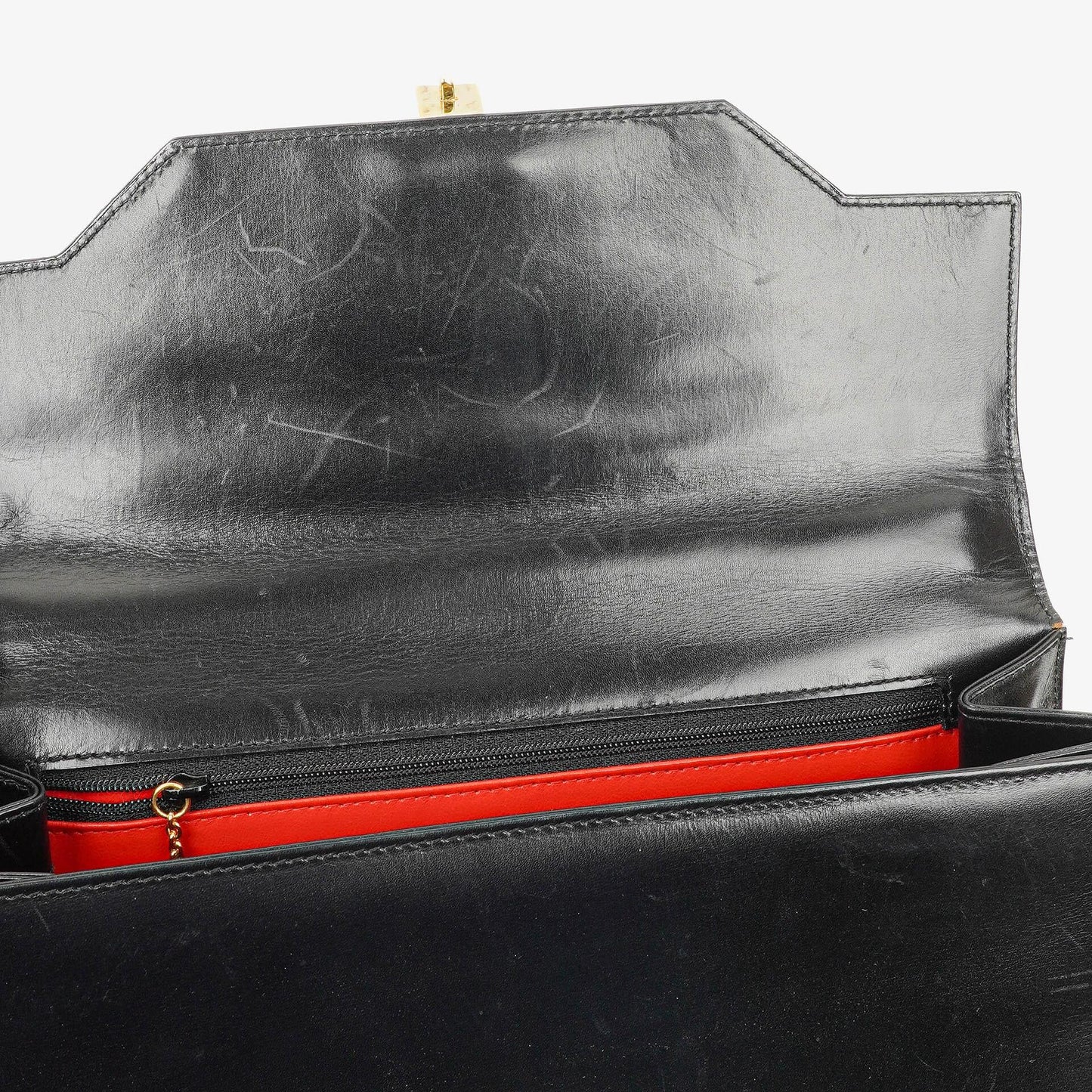 Gucci Vintage Kelly Lady Lock Convertible Top Handle Black Leather Shoulder Bag