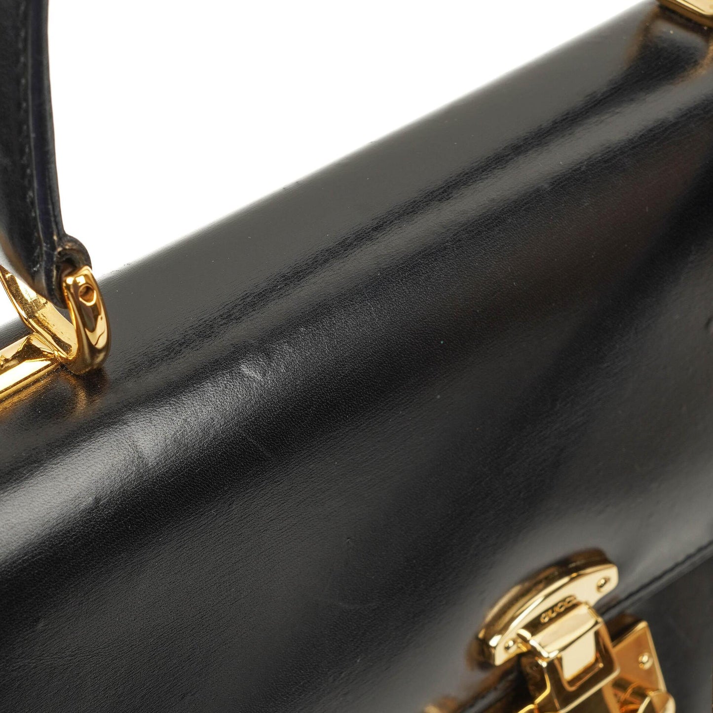 Gucci Vintage Kelly Lady Lock Convertible Top Handle Black Leather Shoulder Bag