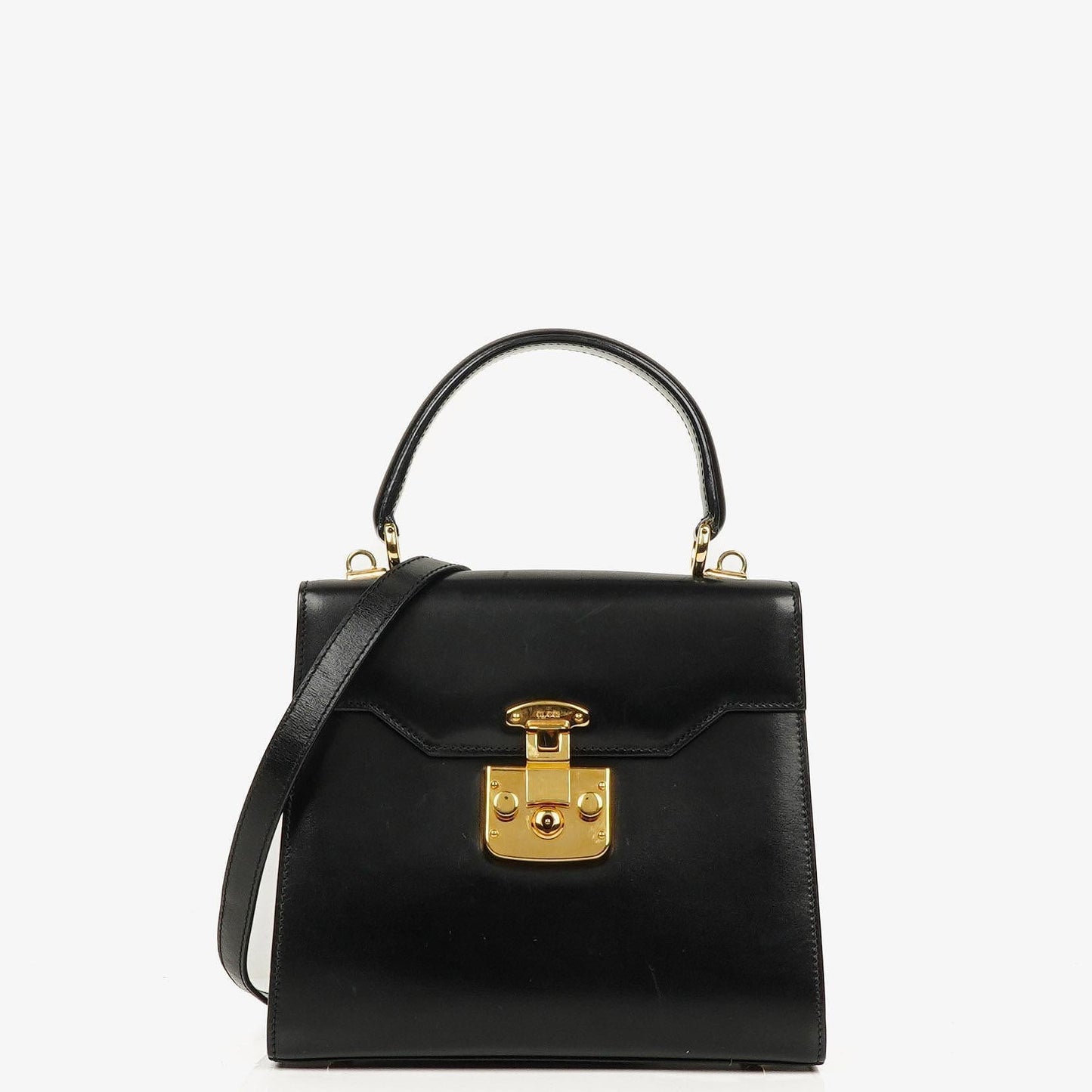 Gucci Vintage Kelly Lady Lock Convertible Black Leather Shoulder Bag