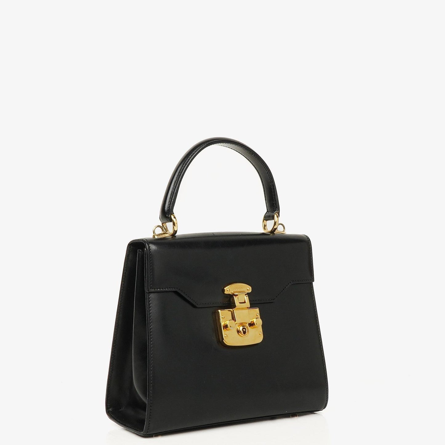 Gucci Vintage Kelly Lady Lock Convertible Black Leather Shoulder Bag