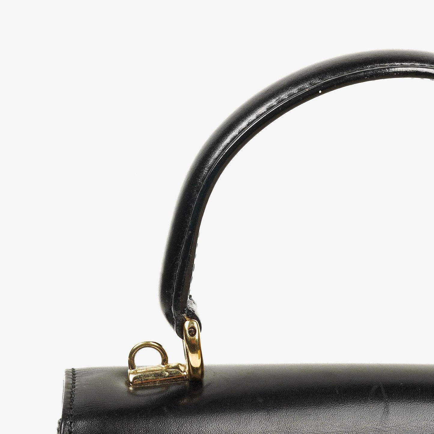 Gucci Vintage Kelly Lady Lock Convertible Black Leather Shoulder Bag