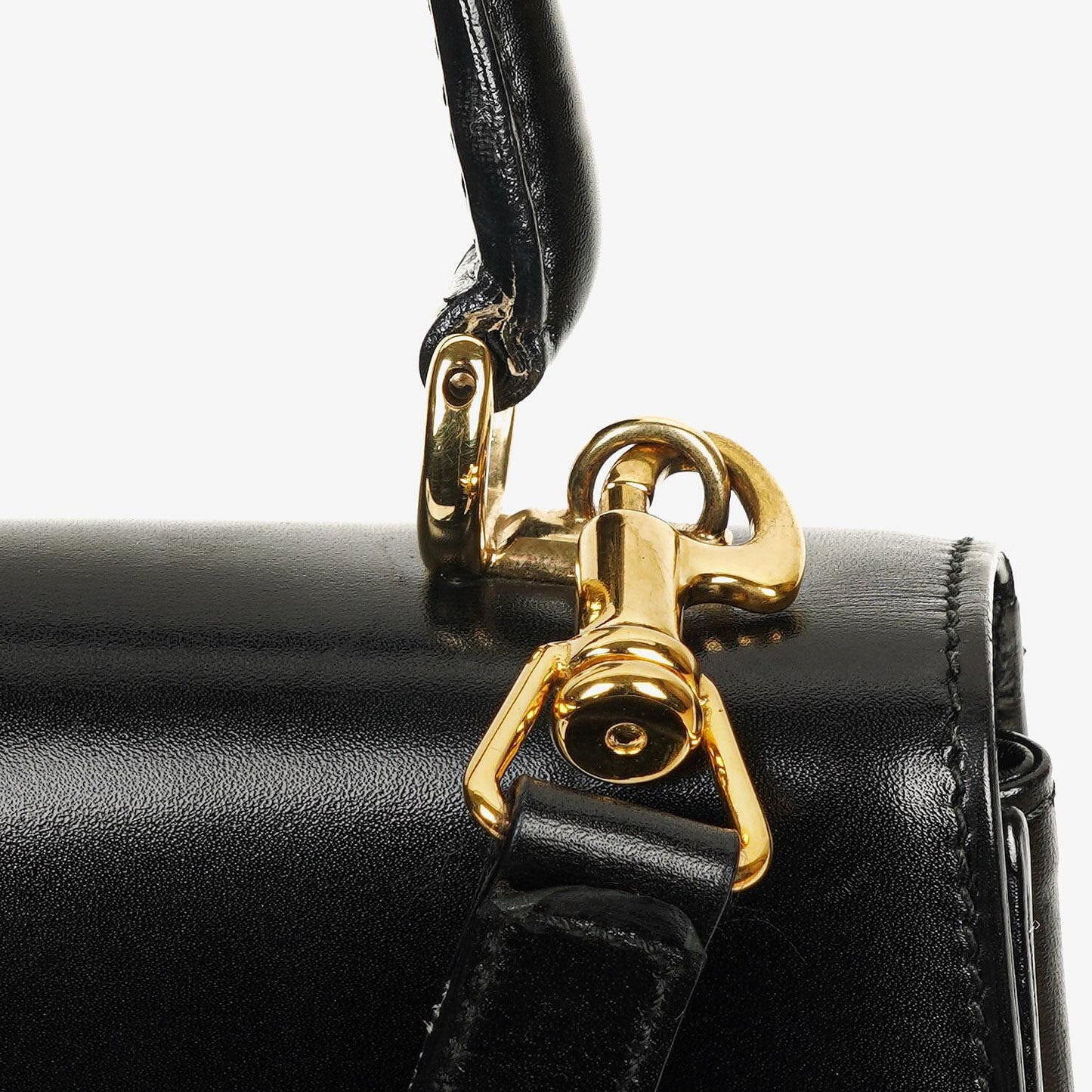 Gucci Vintage Kelly Lady Lock Convertible Black Leather Shoulder Bag