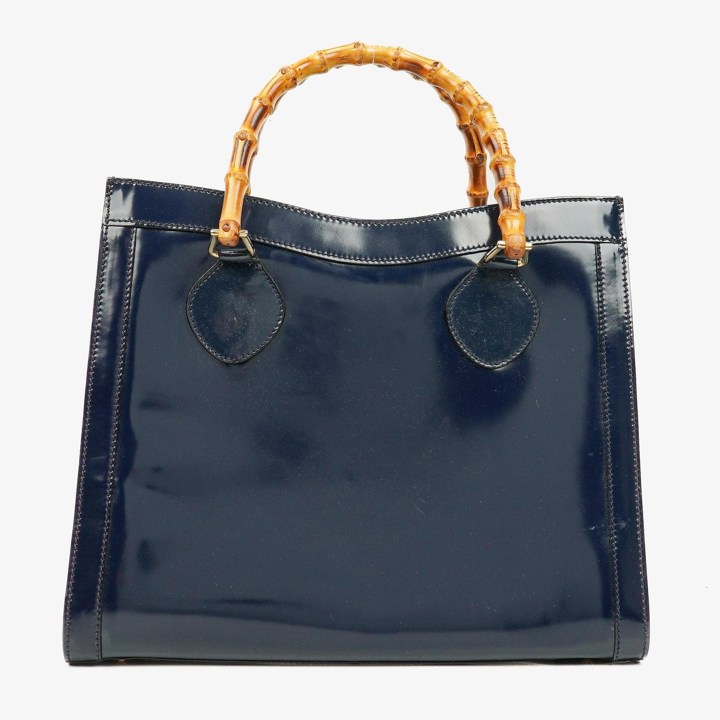 Gucci Vintage Patent Leather Navy Diana Bamboo Tote