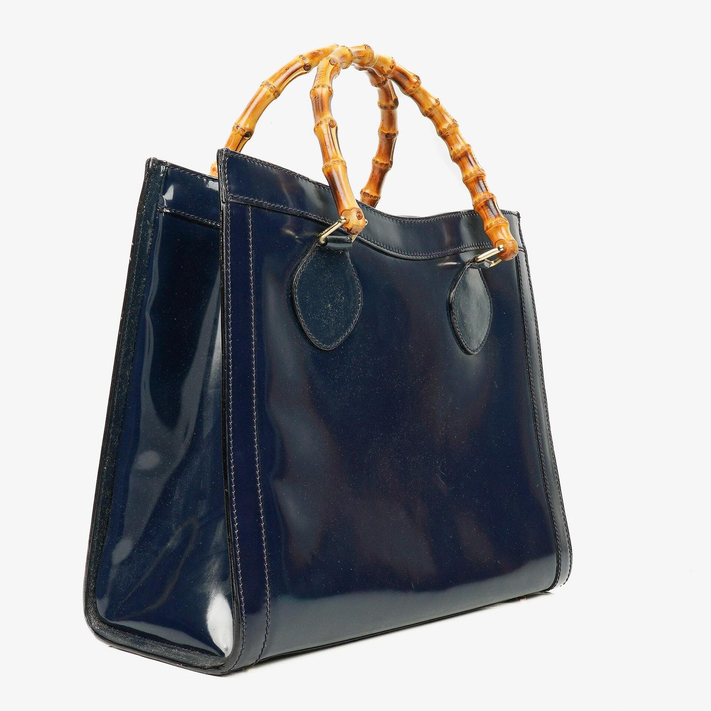 Gucci Vintage Patent Leather Navy Diana Bamboo Tote