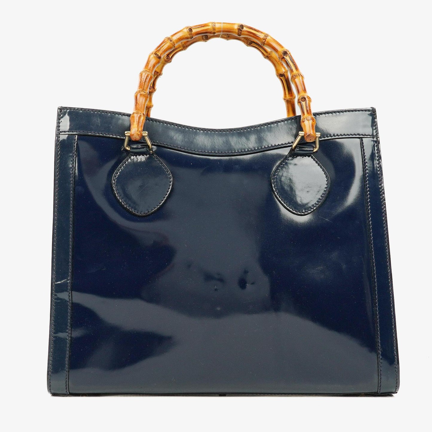 Gucci Vintage Patent Leather Navy Diana Bamboo Tote
