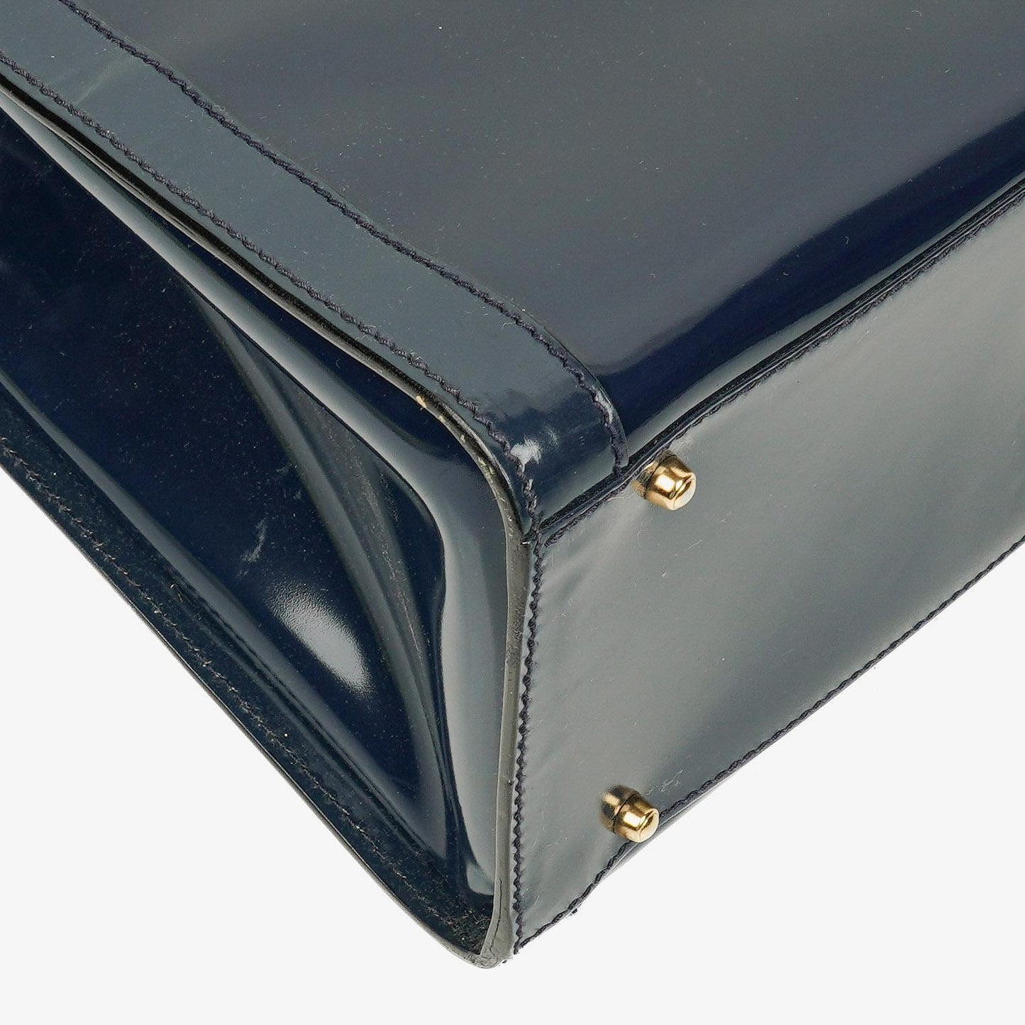 Gucci Vintage Patent Leather Navy Diana Bamboo Tote