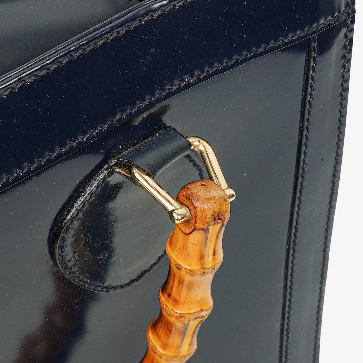 Gucci Vintage Patent Leather Navy Diana Bamboo Tote