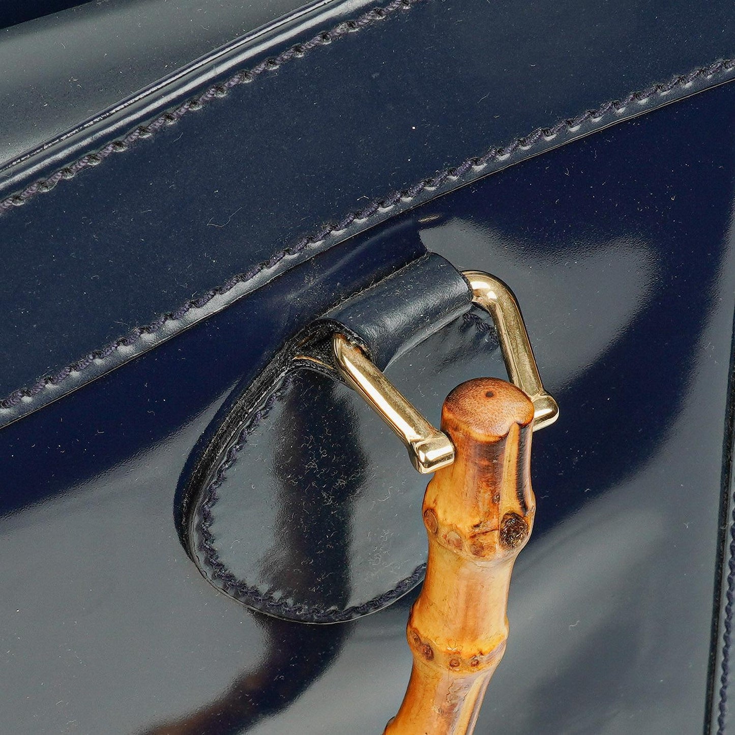Gucci Vintage Patent Leather Navy Diana Bamboo Tote