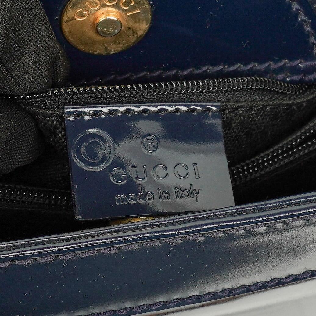 Gucci Vintage Patent Leather Navy Diana Bamboo Tote