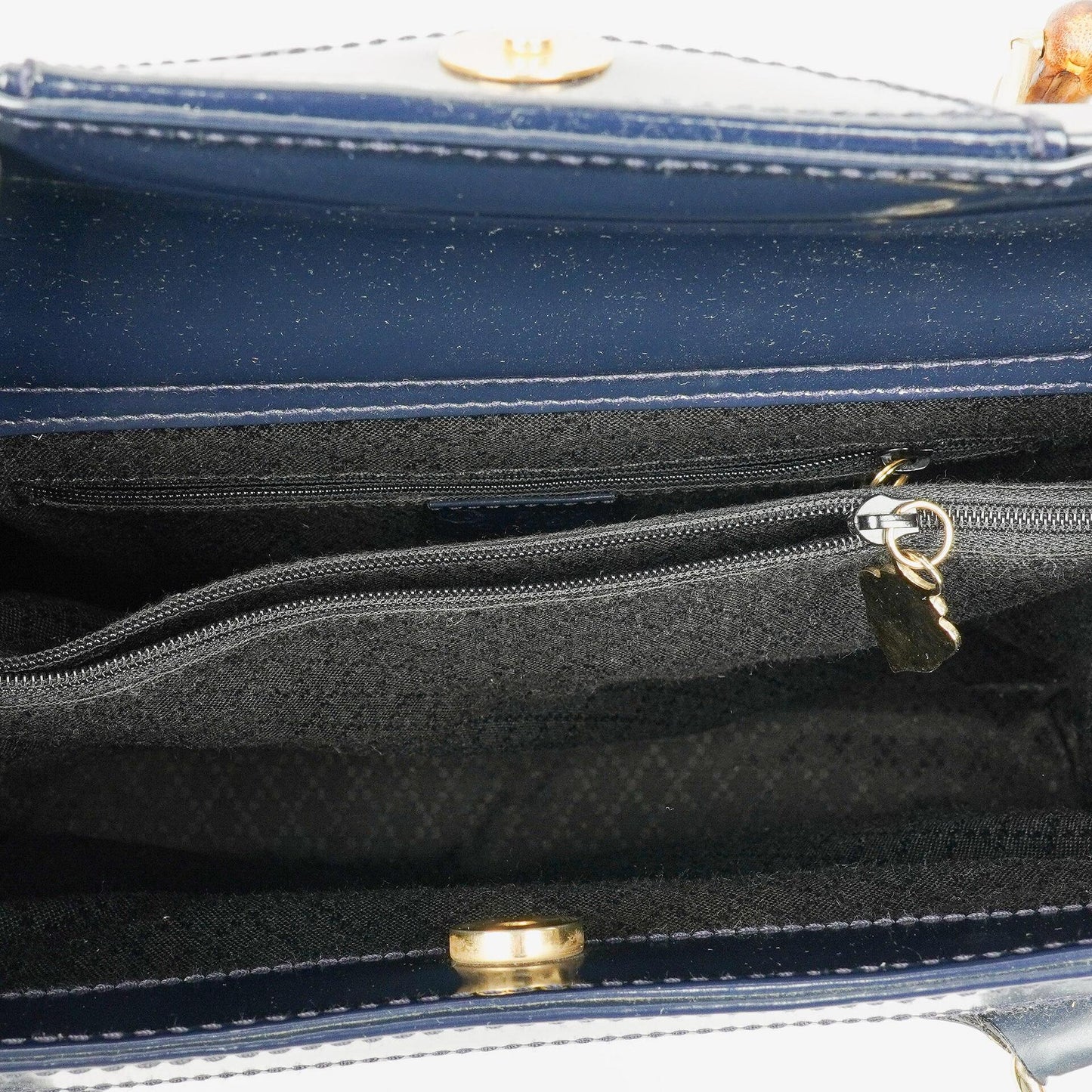 Gucci Vintage Patent Leather Navy Diana Bamboo Tote