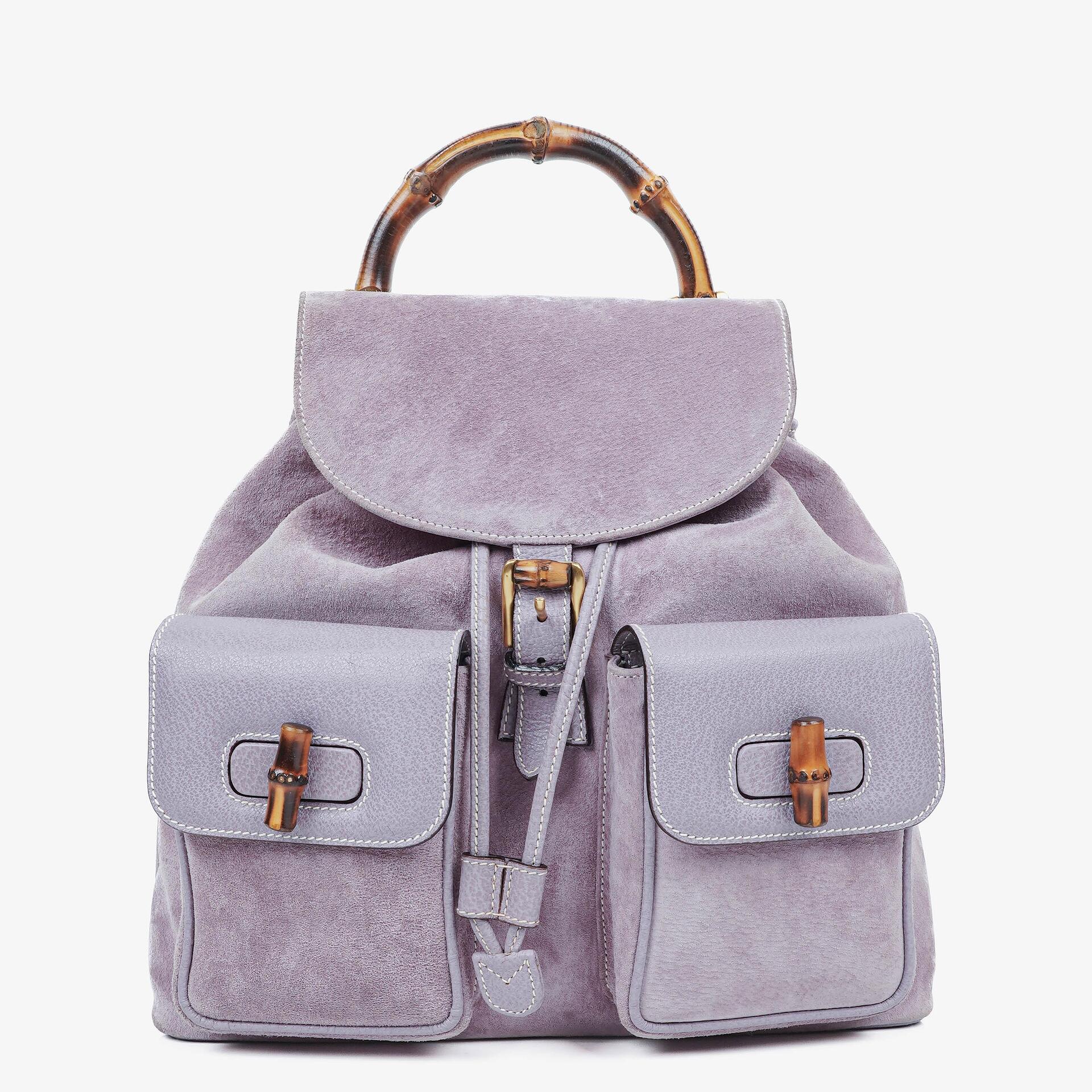 Gucci Vintage Purple Suede Leather Bamboo Backpack