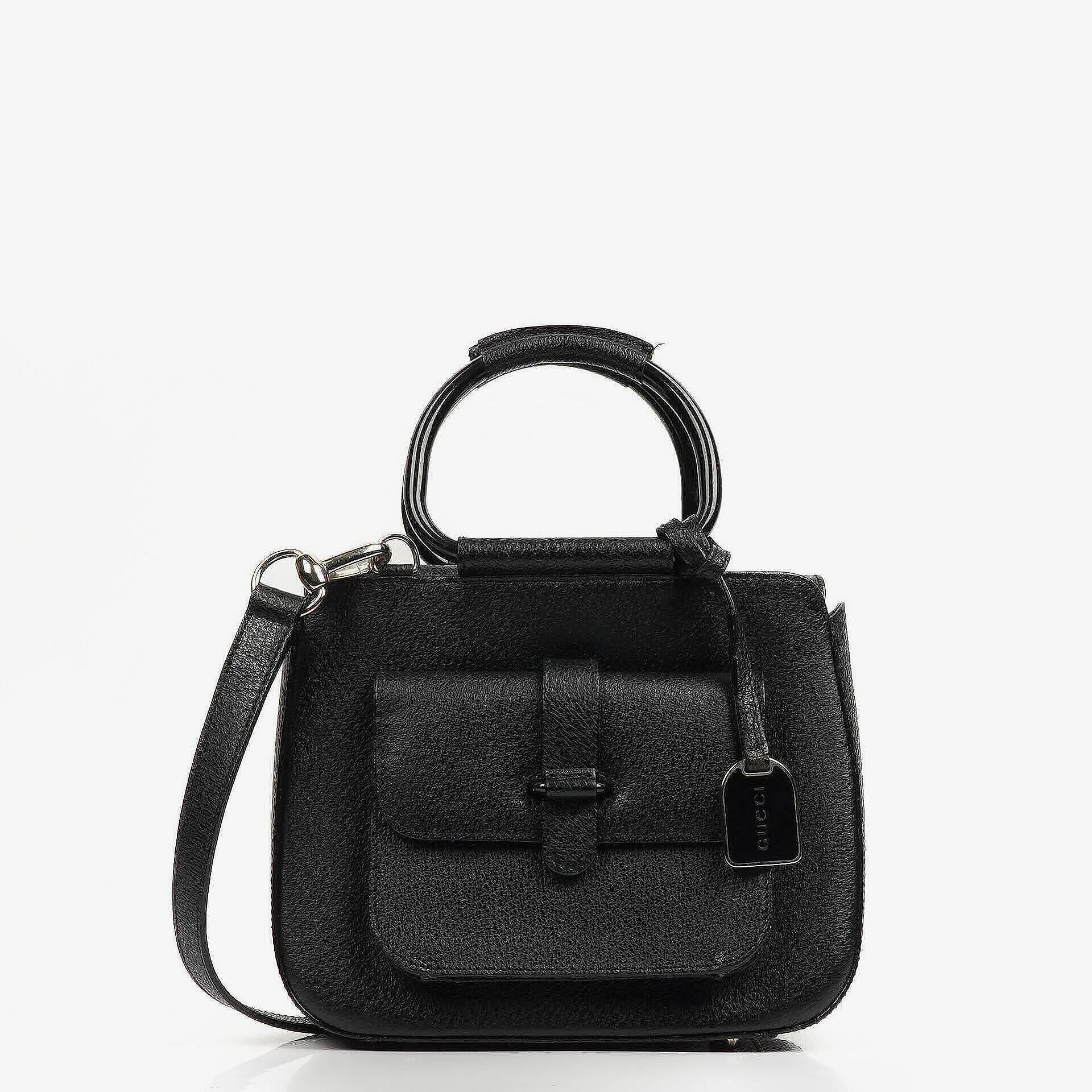 Gucci Vintage Two-Way Small Black Leather Crossbody Bag