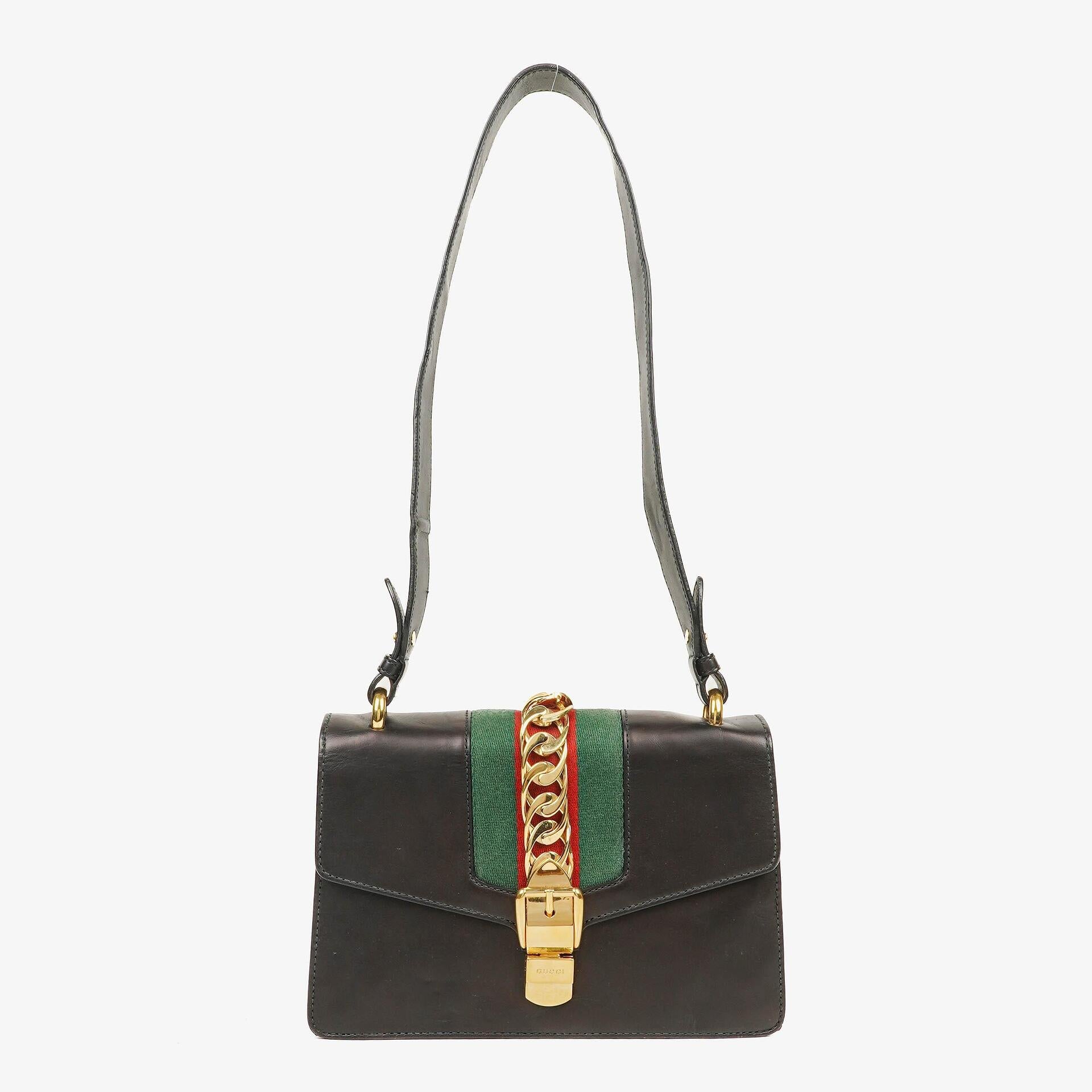 Gucci Web Sylvie Black Leather Shoulder Bag