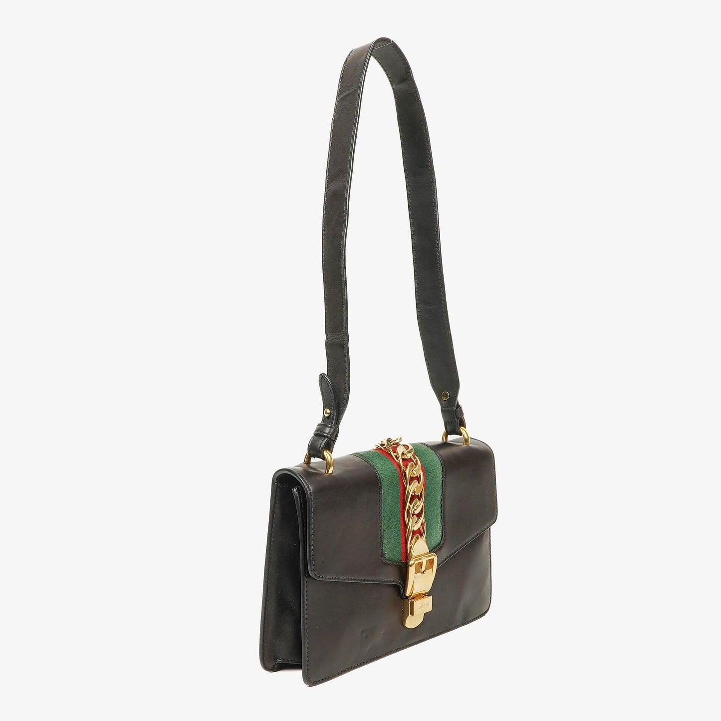Gucci Web Sylvie Black Leather Shoulder Bag