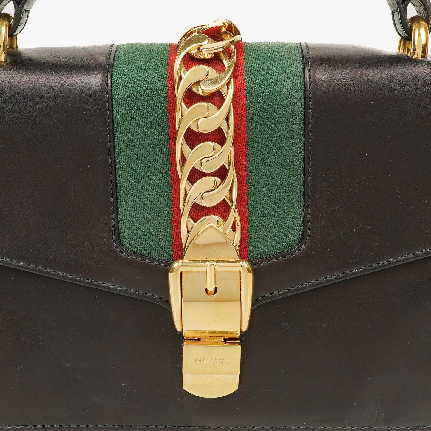 Gucci Web Sylvie Black Leather Shoulder Bag