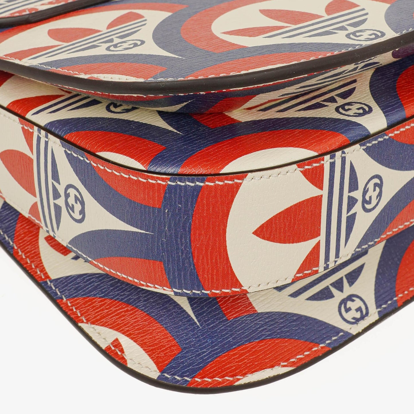 Gucci X ADIDAS Shangai Small Horsebit 1955 Calfskin Web Trefoil Interlocking G Red White Blue Shoulder Bag