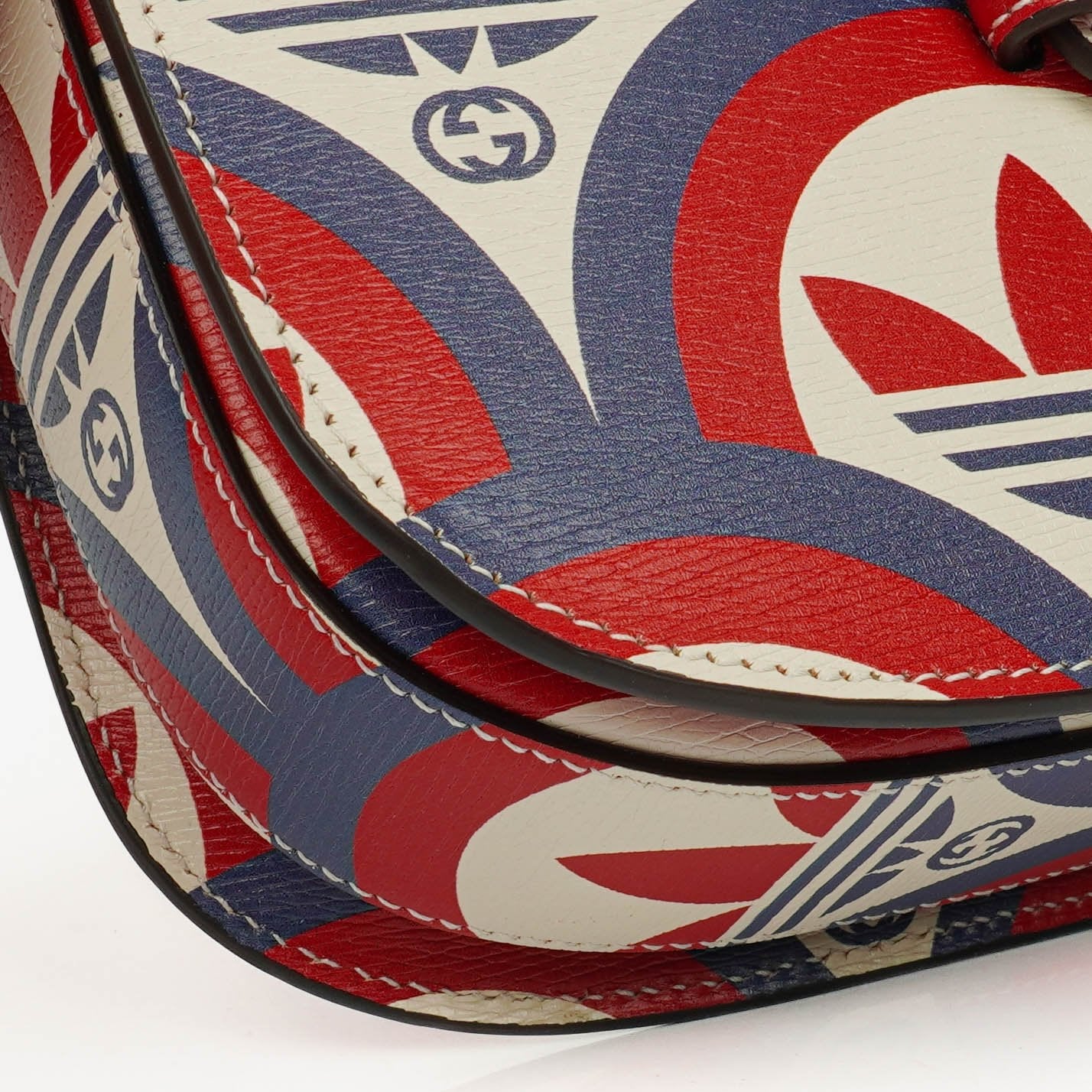 Gucci X ADIDAS Shangai Small Horsebit 1955 Calfskin Web Trefoil Interlocking G Red White Blue Shoulder Bag