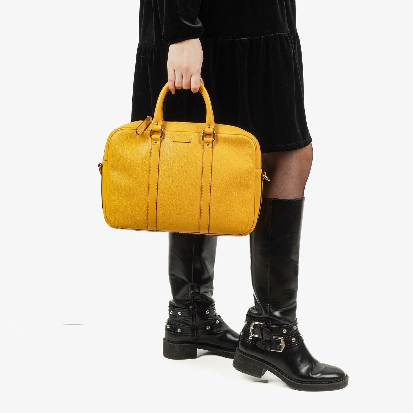 Gucci Yellow Diamante Leather Business Bag