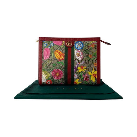 Gucci Flora Leather Canvas Clutch