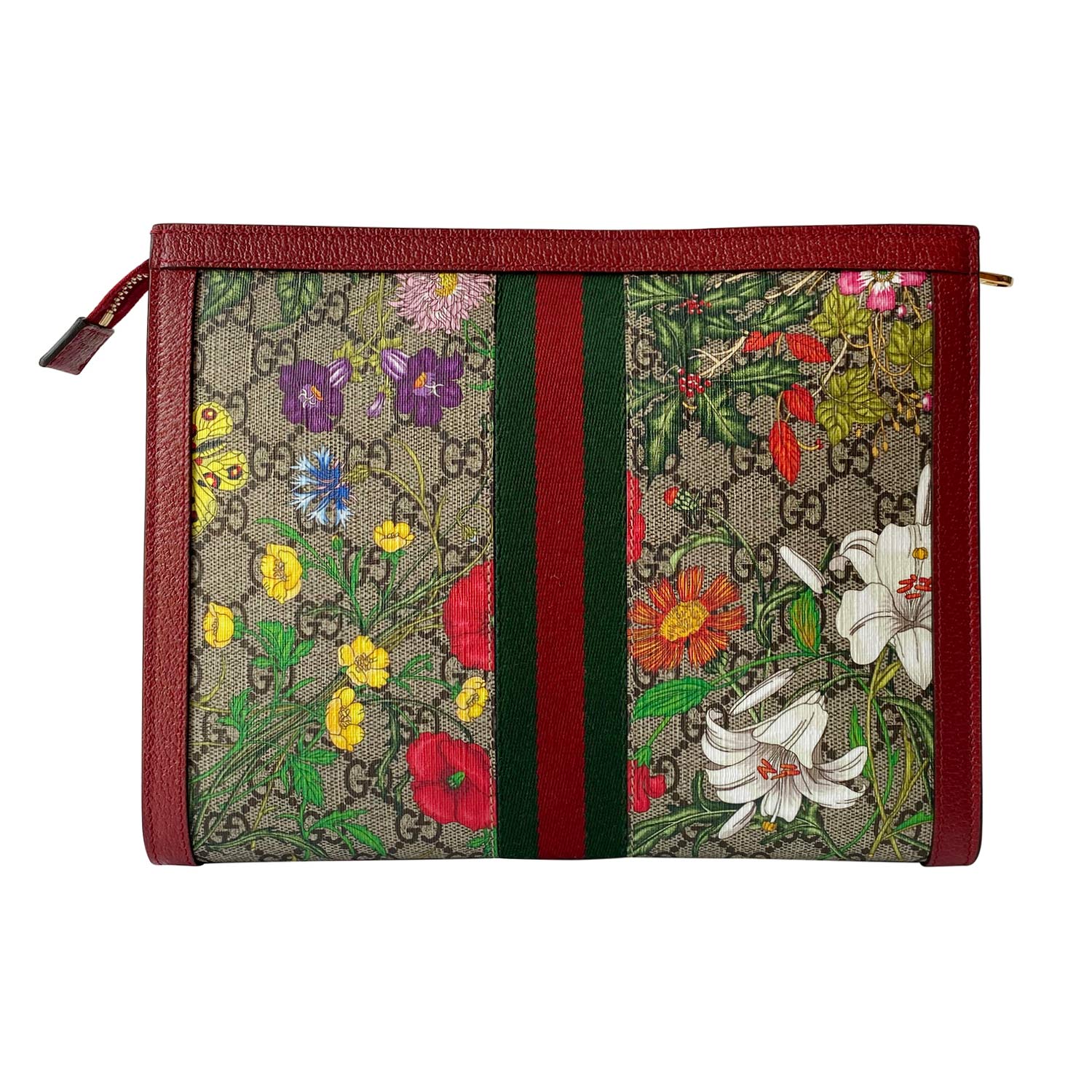 Gucci Flora Leather Canvas Clutch