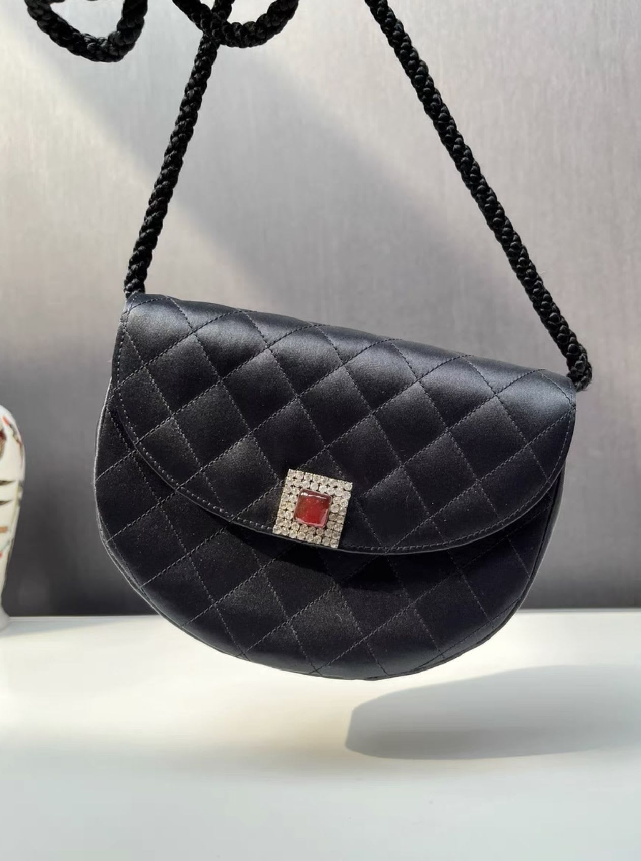 Chanel Diamond Satin Half Moon Bag