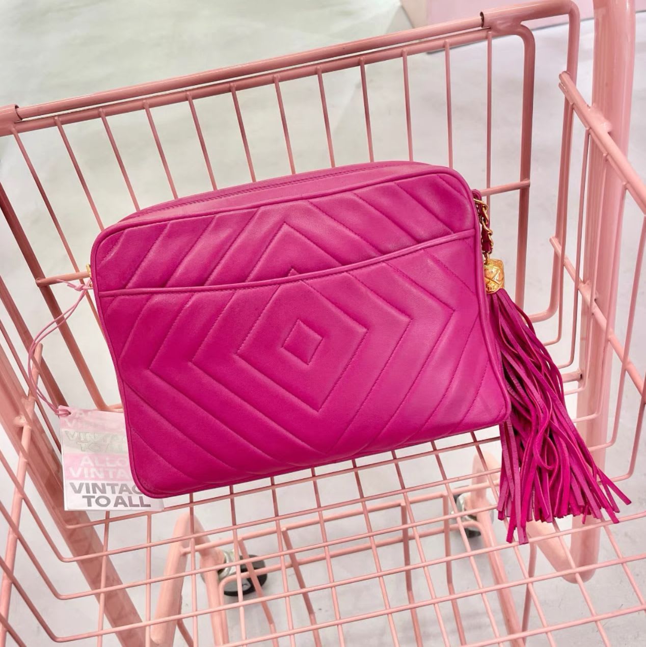 Chanel rose red lambskin tassel bag