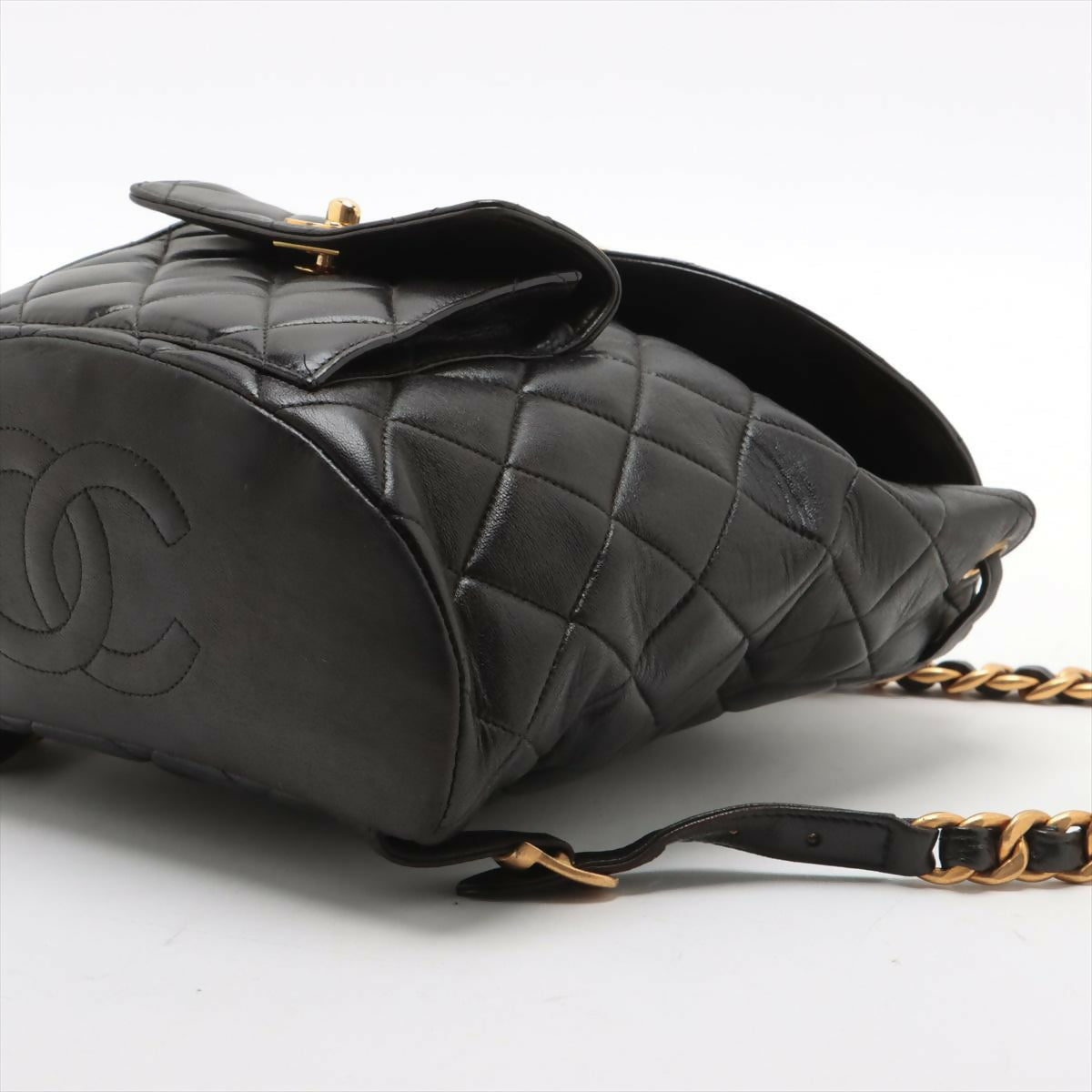 Chanel Black Lambskin Diamond-Quilted Flap Backpack