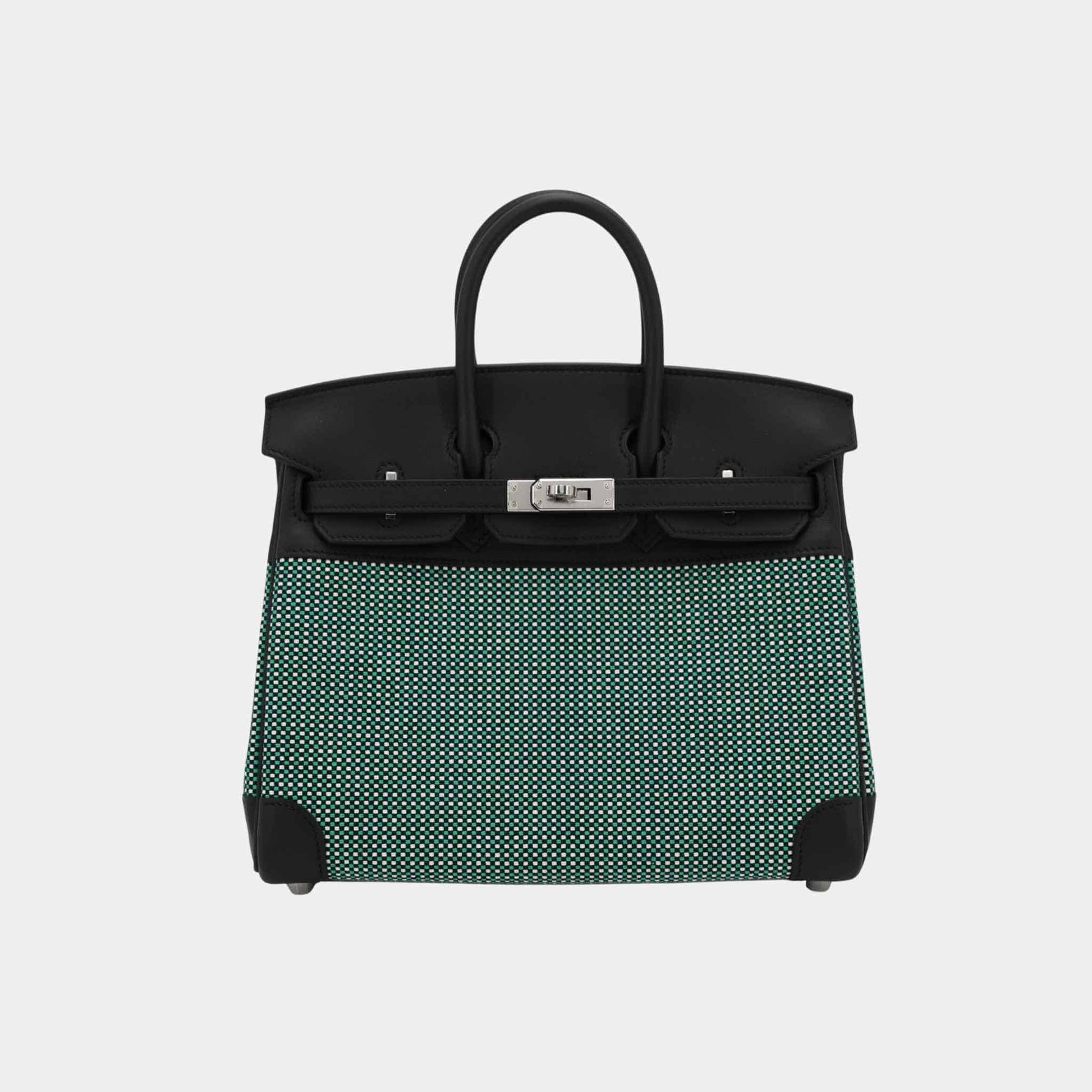 Birkin 25 Swift-Toile Quadrille Canvas Menthe/ Black PHW